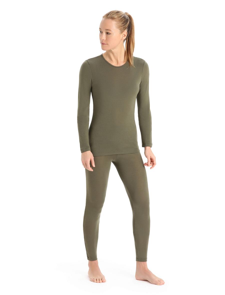 Base Layers Icebreaker Merino 175 Everyday Long Sleeve Crewe Thermal Top Femme Vert Olive | FR 1909ILHS